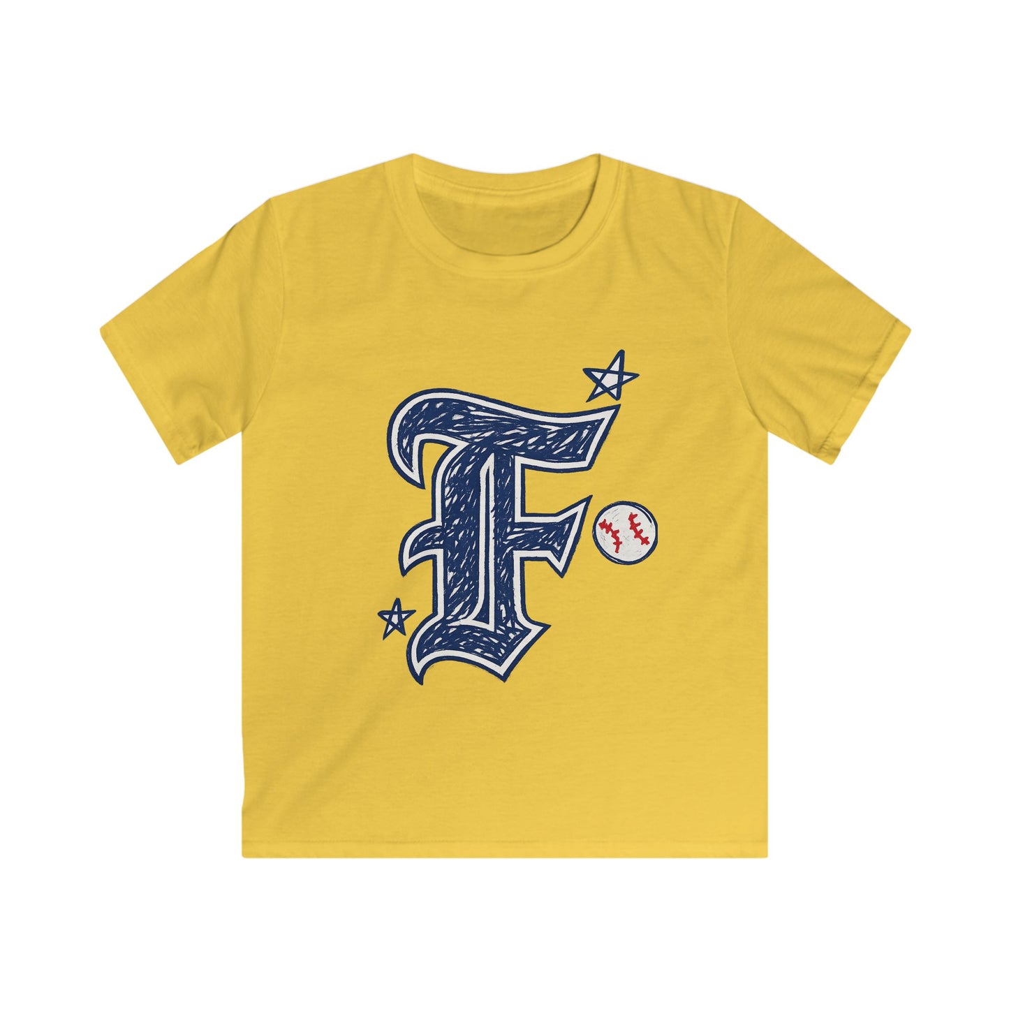 Youth Baseball Tee – Vintage Script F with Baseball Accent