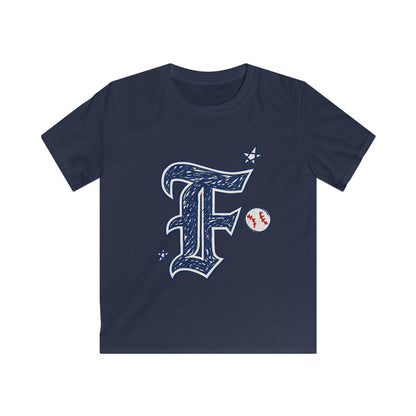 Youth Baseball Tee – Vintage Script F with Baseball Accent