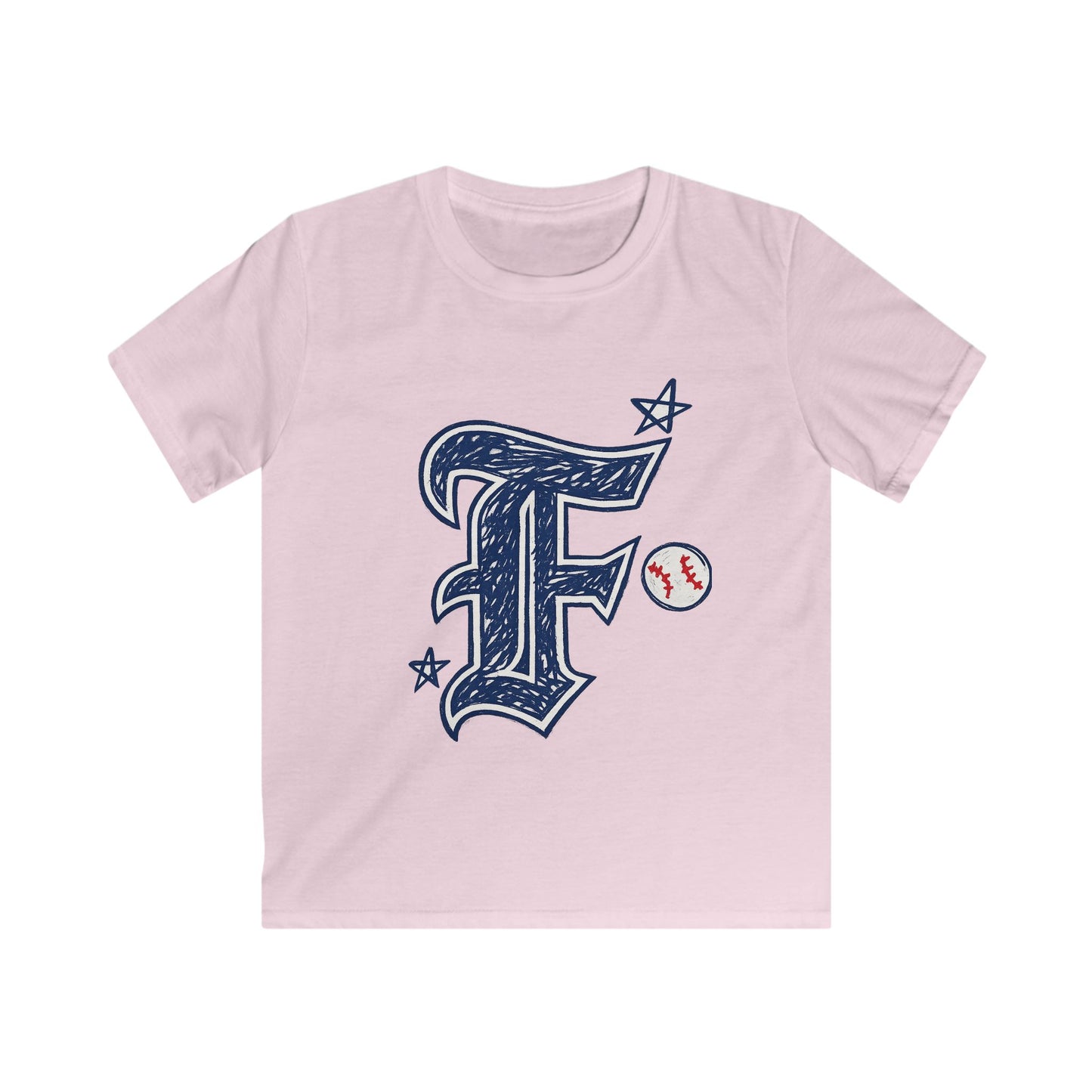 Youth Baseball Tee – Vintage Script F with Baseball Accent