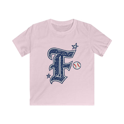 Youth Baseball Tee – Vintage Script F with Baseball Accent