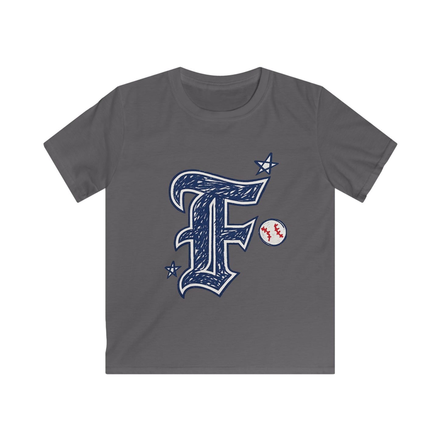 Youth Baseball Tee – Vintage Script F with Baseball Accent