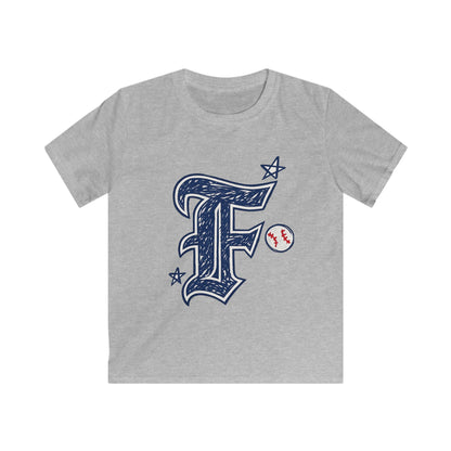 Youth Baseball Tee – Vintage Script F with Baseball Accent